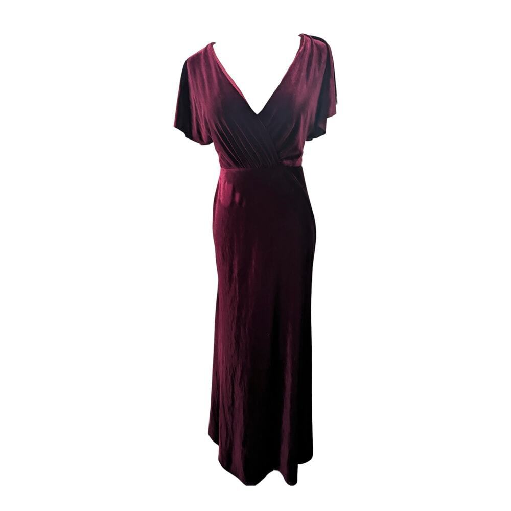 Jenny Yoo Ellis Velvet Open Back Dress Burgundy Size 2 Bridesmaid Gown Formal - Picture 2 of 13